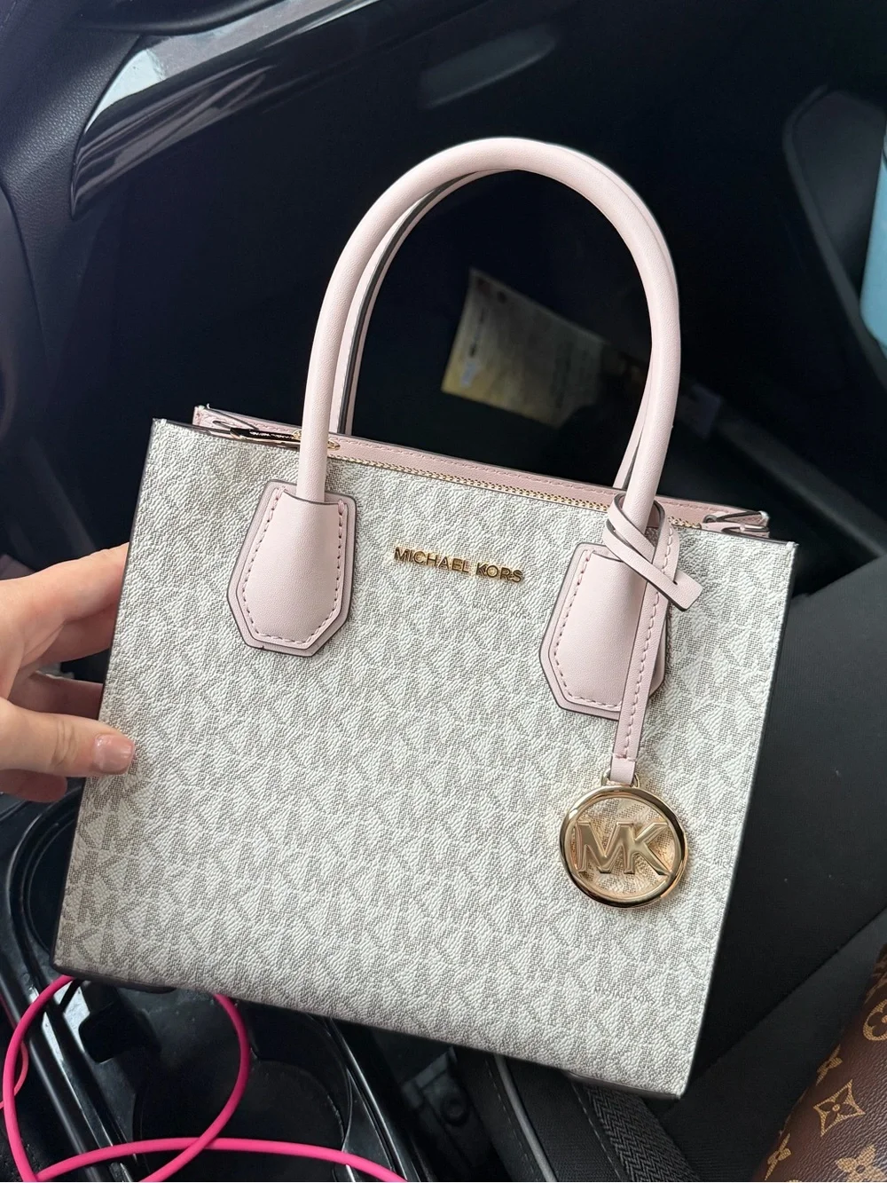 Michael Kors Light Pink and White Signature Satchel